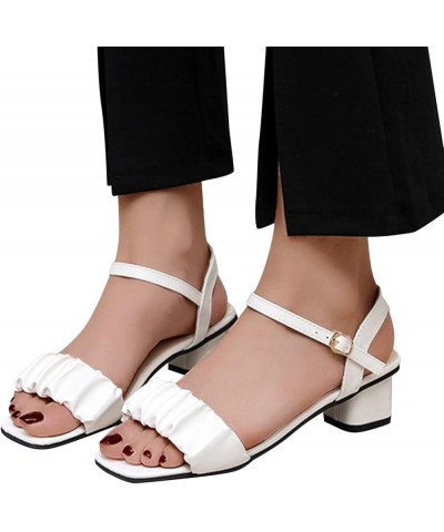 Women Sandals Open Toe Chunky Heel Ankle Strap Sandals Summer Bohemian Platform Sandal Party Dressy Shoes White-e $20.39 Sandals