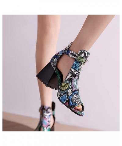 Womens Chunky Heel Sandals Open Toe High Heels Block Low Heels Dress Sandals 410 Colourful $24.90 Sandals