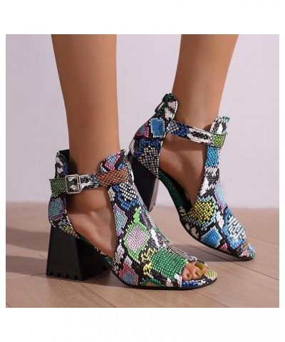 Womens Chunky Heel Sandals Open Toe High Heels Block Low Heels Dress Sandals 410 Colourful $24.90 Sandals