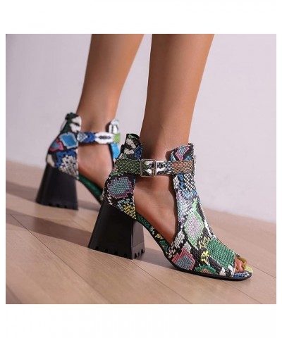 Womens Chunky Heel Sandals Open Toe High Heels Block Low Heels Dress Sandals 410 Colourful $24.90 Sandals