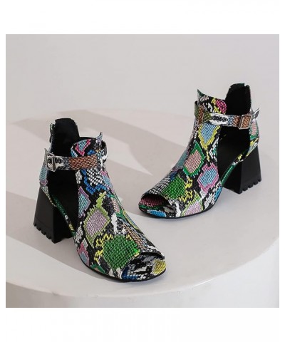 Womens Chunky Heel Sandals Open Toe High Heels Block Low Heels Dress Sandals 410 Colourful $24.90 Sandals