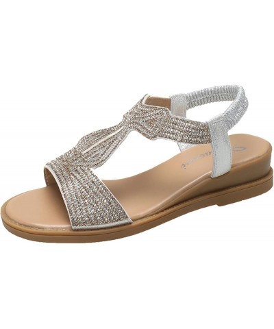 Wedge Sandals for Women Strap Espadrille Comfortable Orthopedic Sandals Beach Boho Sandals Two Strap Buckle Sandal 9-nrny-sil...