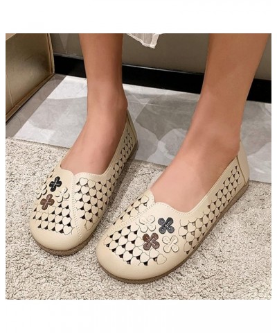 Ladies Summer Flowers Solid Colour Shallow Mouth Hollow Breathable Flat Bottom Comfortable Women Shoes Size 11 Casual (Khaki,...