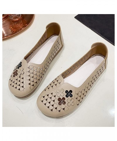 Ladies Summer Flowers Solid Colour Shallow Mouth Hollow Breathable Flat Bottom Comfortable Women Shoes Size 11 Casual (Khaki,...