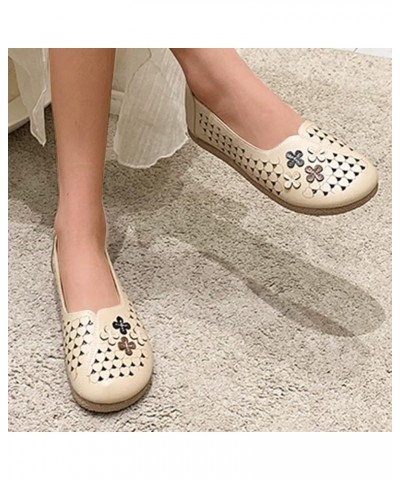 Ladies Summer Flowers Solid Colour Shallow Mouth Hollow Breathable Flat Bottom Comfortable Women Shoes Size 11 Casual (Khaki,...