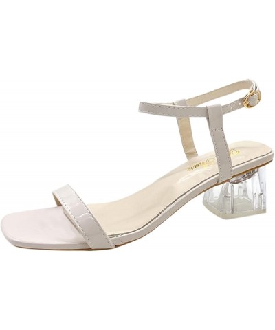 Women's Chunky High Heels, Sandals For Women Ladies Chunky Heel High Heel Bownot Casual Shoes Z 14-white $15.49 Sandals