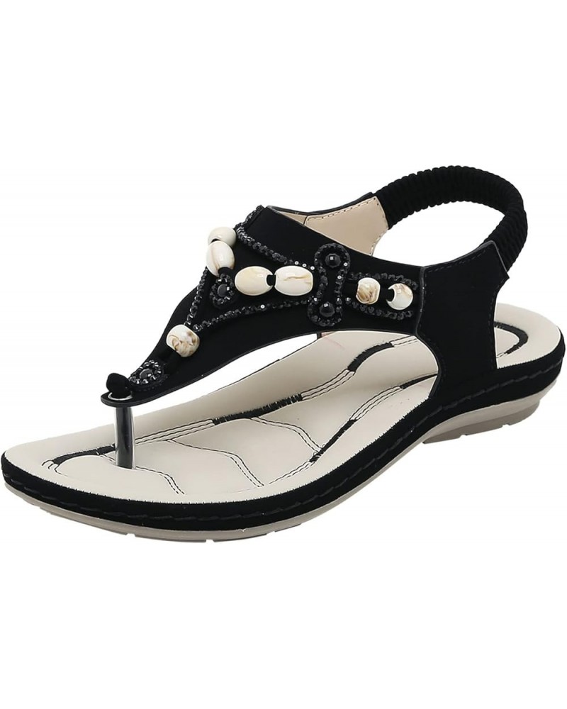 sandals women strappy, Women's Fashion Casual Flats Rhinestone Round Toe Sandals Buckle Strap Sandals Z 04-black $12.46 Sandals