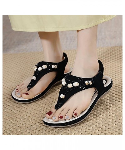 sandals women strappy, Women's Fashion Casual Flats Rhinestone Round Toe Sandals Buckle Strap Sandals Z 04-black $12.46 Sandals