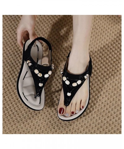 sandals women strappy, Women's Fashion Casual Flats Rhinestone Round Toe Sandals Buckle Strap Sandals Z 04-black $12.46 Sandals