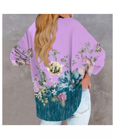 Womens Fall Fashion 2024 Button Down Long Sleeve Pullover Tops V Neck Printing Outfits Casual Loose Sweatshirts 1-purple $9.8...