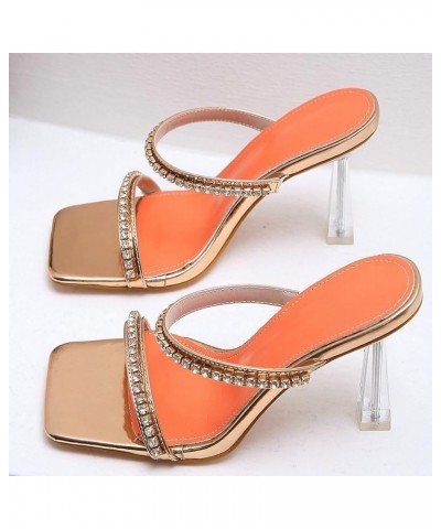 Women Stiletto Slides Glitter Open Toe Mules High Heels Slippers Sexy Dress Party Sandals Gold $24.44 Sandals