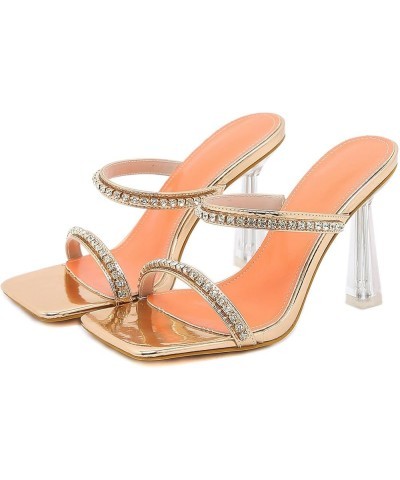 Women Stiletto Slides Glitter Open Toe Mules High Heels Slippers Sexy Dress Party Sandals Gold $24.44 Sandals