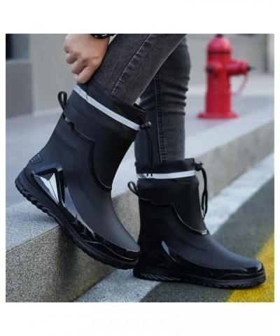 Rain Boots Men's Waterproof Drawstring Rain Shoes Warm Non-Slip Flat Fashion Rider Rain Boots 43 Waterproof Mouth1 $30.04 Boots