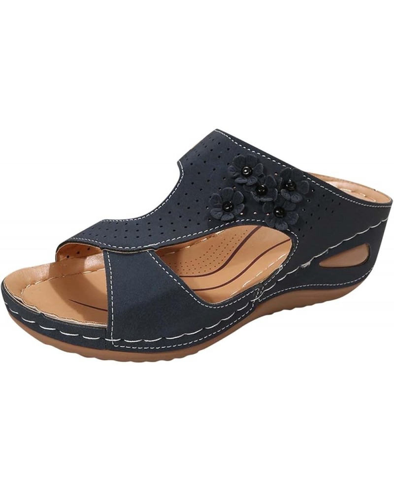 Sandals Women Comfortable, Orthopedic Sandals for Women Wide Width Open Toe Slip-on Sandals Summer Beach Sandals Dark Blue $1...