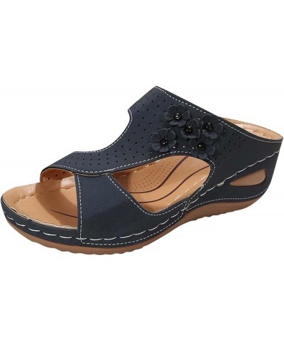 Sandals Women Comfortable, Orthopedic Sandals for Women Wide Width Open Toe Slip-on Sandals Summer Beach Sandals Dark Blue $1...