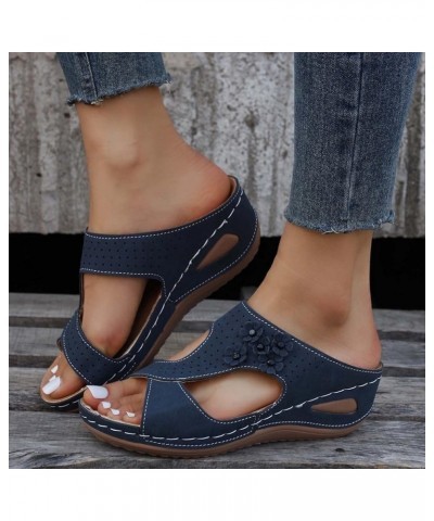 Sandals Women Comfortable, Orthopedic Sandals for Women Wide Width Open Toe Slip-on Sandals Summer Beach Sandals Dark Blue $1...