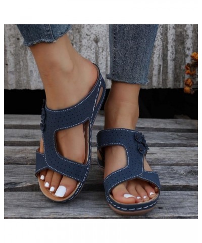 Sandals Women Comfortable, Orthopedic Sandals for Women Wide Width Open Toe Slip-on Sandals Summer Beach Sandals Dark Blue $1...