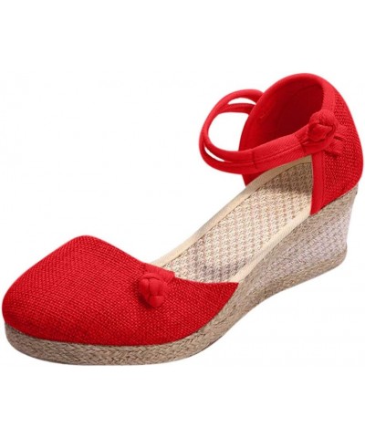 Women Ladies Retro Linen Canvas Wedge Round Toe Casual Sandals Singles Shoes Womens Sandals Size 9.5 Or 10 (Black, 6.5) 7.5 R...