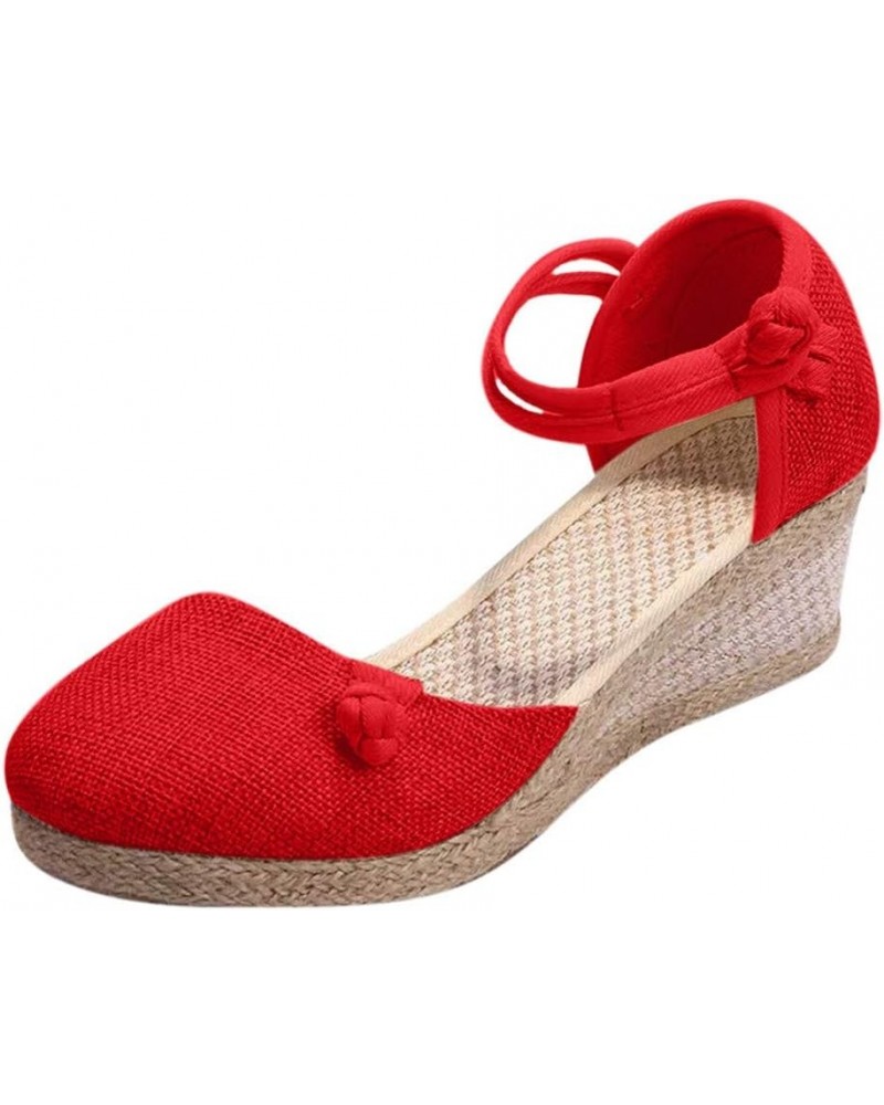 Women Ladies Retro Linen Canvas Wedge Round Toe Casual Sandals Singles Shoes Womens Sandals Size 9.5 Or 10 (Black, 6.5) 7.5 R...