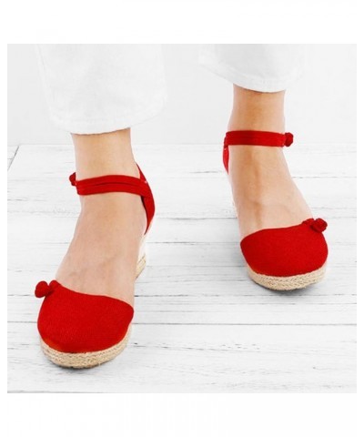 Women Ladies Retro Linen Canvas Wedge Round Toe Casual Sandals Singles Shoes Womens Sandals Size 9.5 Or 10 (Black, 6.5) 7.5 R...