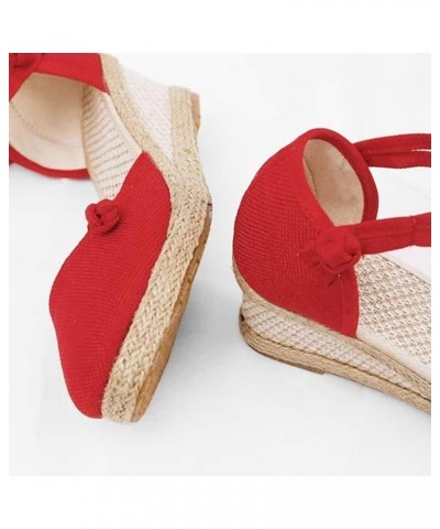 Women Ladies Retro Linen Canvas Wedge Round Toe Casual Sandals Singles Shoes Womens Sandals Size 9.5 Or 10 (Black, 6.5) 7.5 R...