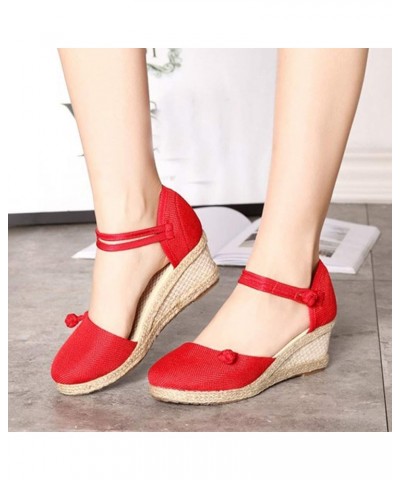 Women Ladies Retro Linen Canvas Wedge Round Toe Casual Sandals Singles Shoes Womens Sandals Size 9.5 Or 10 (Black, 6.5) 7.5 R...