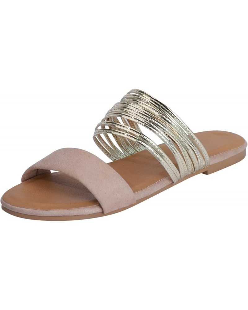 Women's Sandals Womens Open Round Toe Flats Slides Sandals Ankle Strap Summer Gladiator Sandals Platform Sandals Women Khaki ...