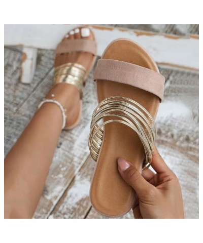 Women's Sandals Womens Open Round Toe Flats Slides Sandals Ankle Strap Summer Gladiator Sandals Platform Sandals Women Khaki ...