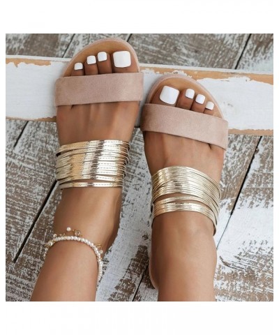 Women's Sandals Womens Open Round Toe Flats Slides Sandals Ankle Strap Summer Gladiator Sandals Platform Sandals Women Khaki ...