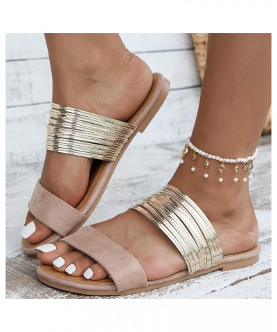 Women's Sandals Womens Open Round Toe Flats Slides Sandals Ankle Strap Summer Gladiator Sandals Platform Sandals Women Khaki ...