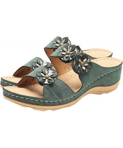 Women'S Wedge Flower Sandals, Summer Vintage Peep Toe Sandals, Platform Comfortable Roman Sandals Arch Support A-green $12.64...