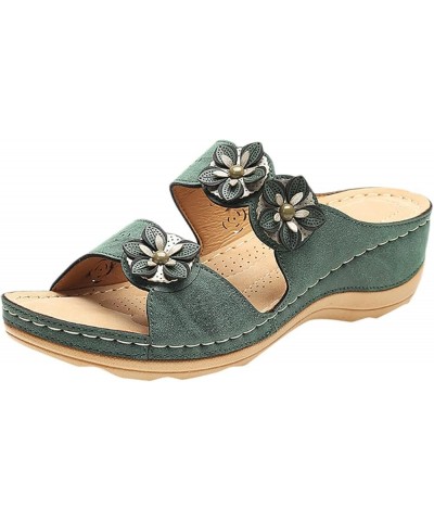 Women'S Wedge Flower Sandals, Summer Vintage Peep Toe Sandals, Platform Comfortable Roman Sandals Arch Support A-green $12.64...