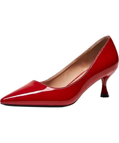 Women Modern Pointed Toe Evening Heels Patent Leather Comfort Office Heels Wedding Prom Dress Shoes Red2 $30.49 Pumps