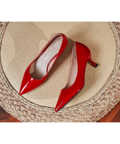 Women Modern Pointed Toe Evening Heels Patent Leather Comfort Office Heels Wedding Prom Dress Shoes Red2 $30.49 Pumps