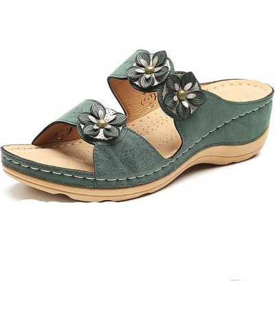 Women'S Wedge Flower Sandals, Summer Vintage Peep Toe Sandals, Platform Comfortable Roman Sandals Arch Support A-green $12.64...