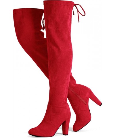 Women's 994 Fashion Suede 3.50 Inch Chunky Heel Over The Knee High Boots with Zipper Knee High-994-red $27.25 Boots