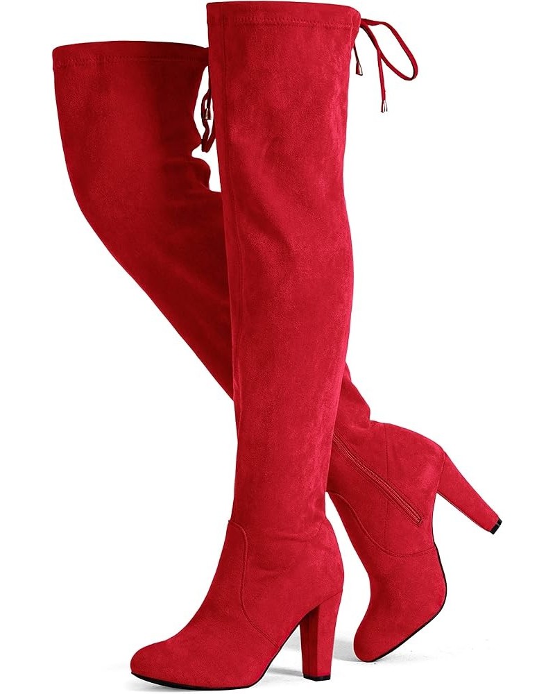 Women's 994 Fashion Suede 3.50 Inch Chunky Heel Over The Knee High Boots with Zipper Knee High-994-red $27.25 Boots