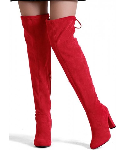 Women's 994 Fashion Suede 3.50 Inch Chunky Heel Over The Knee High Boots with Zipper Knee High-994-red $27.25 Boots