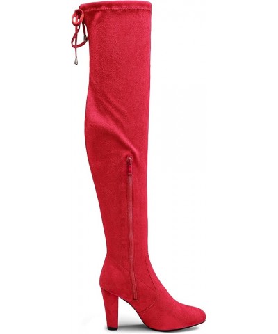 Women's 994 Fashion Suede 3.50 Inch Chunky Heel Over The Knee High Boots with Zipper Knee High-994-red $27.25 Boots