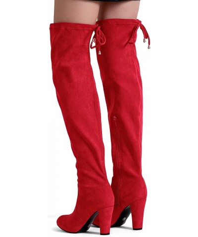 Women's 994 Fashion Suede 3.50 Inch Chunky Heel Over The Knee High Boots with Zipper Knee High-994-red $27.25 Boots