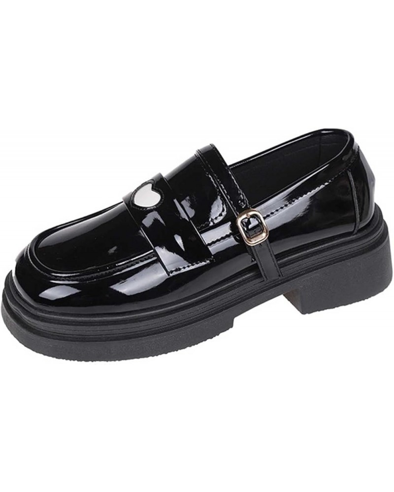 Zapatos Cuero Mujer Pisos Uniformes británicos Zapato Cuero pequeño Suela gruesa Estilo académico Oficina única Slip On X-483...