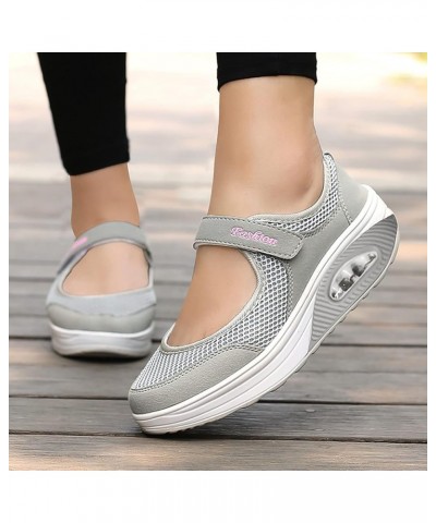 Woman Walking Shoes Casual Comfort Fitness Sneaker Women Mesh Fabric Sneaker Women Wedge Sneaker Z-04 Grey $8.23 Athletic Shoes