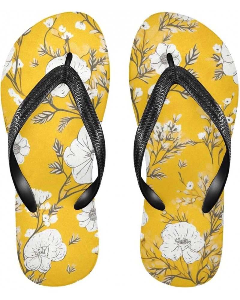 Flip Flop Sandals for Men Women Teen - Yellow Floral Flowers Beach Shoes Waterproof Outdoor Summer Beach Slippers 4-5 Women/3...