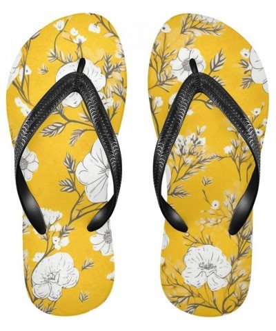 Flip Flop Sandals for Men Women Teen - Yellow Floral Flowers Beach Shoes Waterproof Outdoor Summer Beach Slippers 4-5 Women/3...