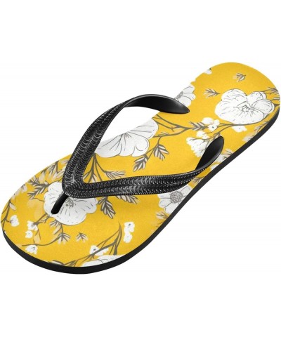 Flip Flop Sandals for Men Women Teen - Yellow Floral Flowers Beach Shoes Waterproof Outdoor Summer Beach Slippers 4-5 Women/3...