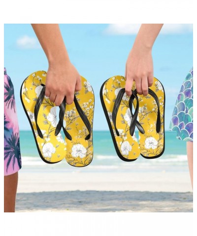 Flip Flop Sandals for Men Women Teen - Yellow Floral Flowers Beach Shoes Waterproof Outdoor Summer Beach Slippers 4-5 Women/3...