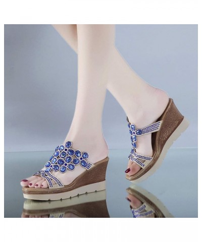 Women Ankle Strap Gladiator Strap Low Wedge Sandal Casual Comfy Flat Arch Support Slip On Shoes 54-ibzwp-blue-a $12.17 Sandals