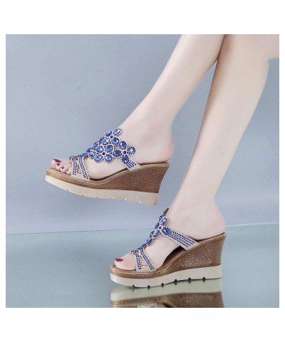 Women Ankle Strap Gladiator Strap Low Wedge Sandal Casual Comfy Flat Arch Support Slip On Shoes 54-ibzwp-blue-a $12.17 Sandals