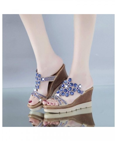 Women Ankle Strap Gladiator Strap Low Wedge Sandal Casual Comfy Flat Arch Support Slip On Shoes 54-ibzwp-blue-a $12.17 Sandals