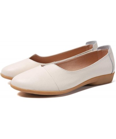 Women Casual PU Leather Loafers Round Toe Slip On Wedge Low Heel Comfortable Flats Office Work Shoes Beige $29.09 Loafers & S...